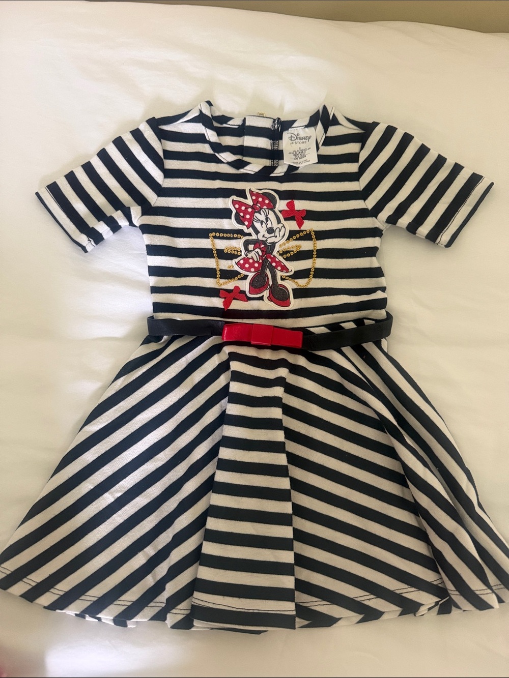 Disney Black & White Striped Minnie Dress with Red Accents